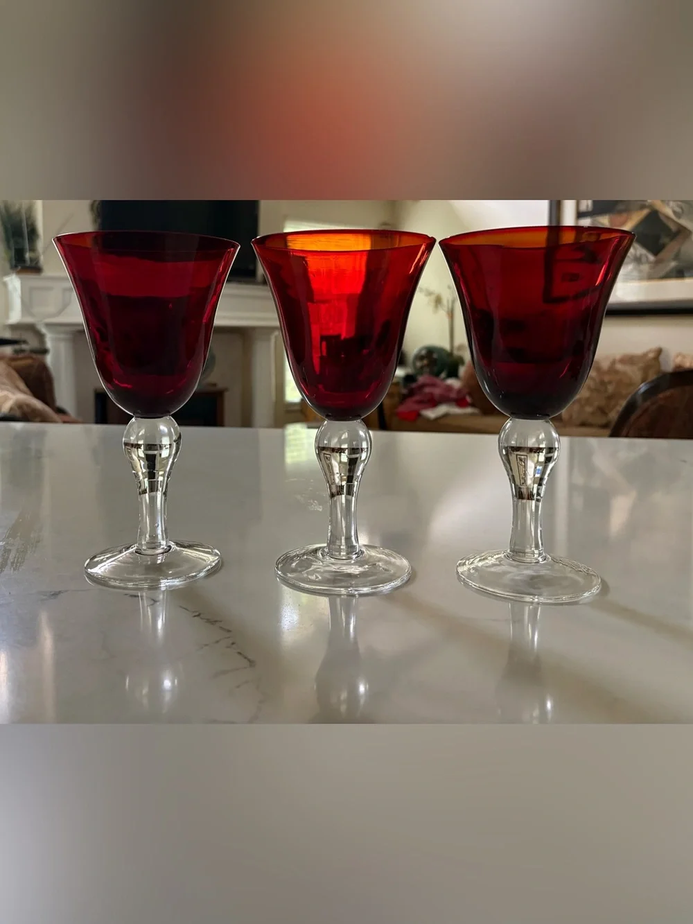 Red Stemmed Wine Glasses - Set of 3